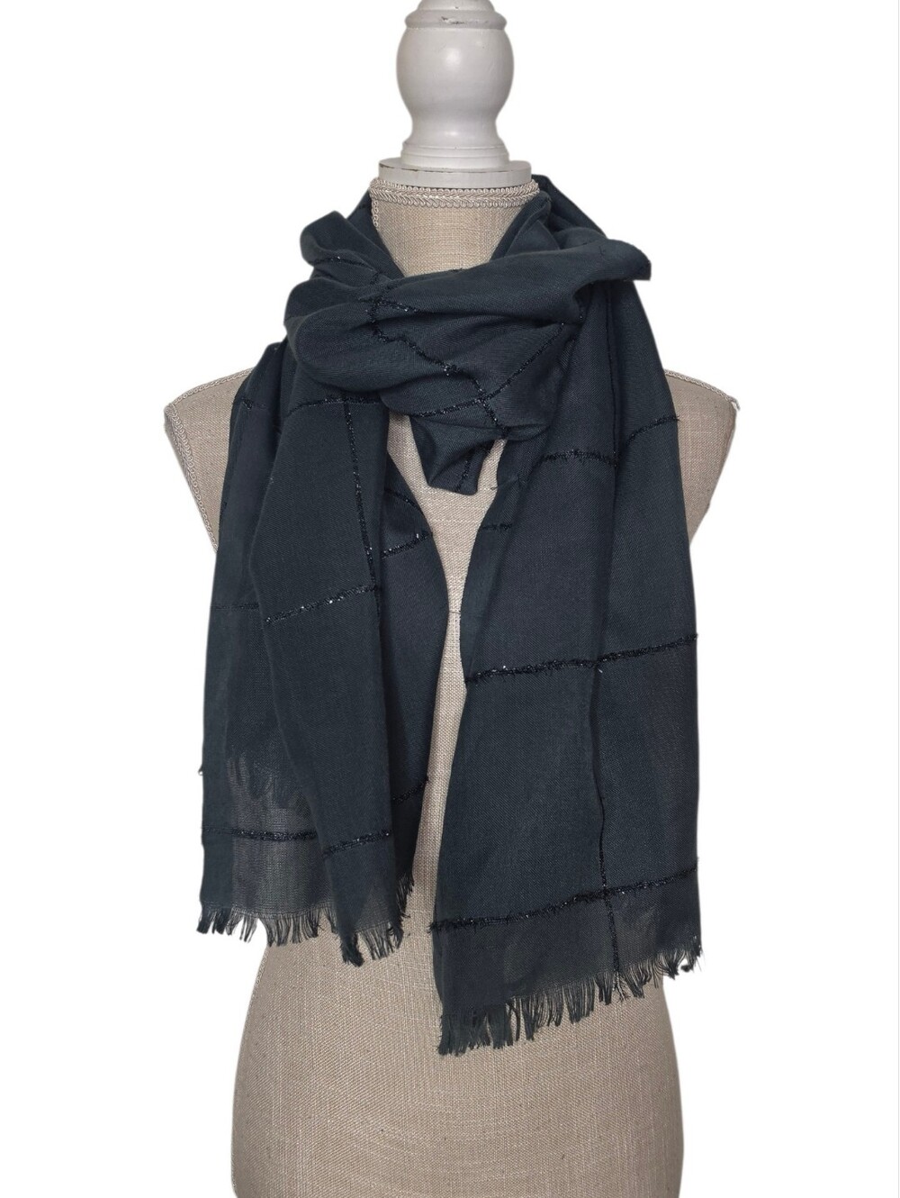 5/$15 Gray Navy Blue Sparkle Tassel Square Scarf